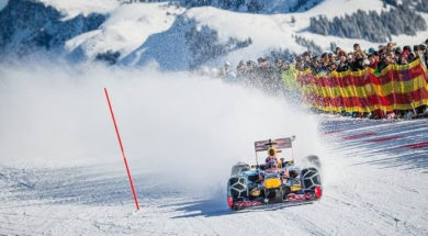 Max Verstappen drives F1 car in snow